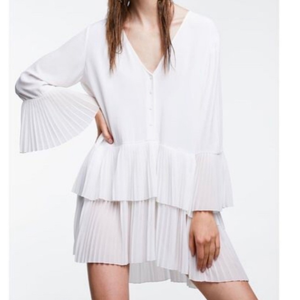 Zara White Pleated Dress